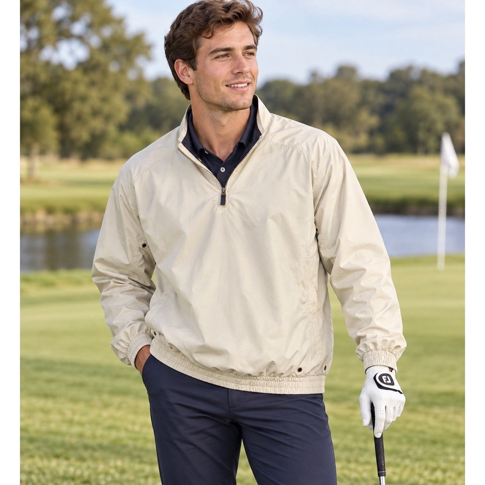 Tourney 1/4 Zip Pullover Mens XL Beige Windbreaker Golf Jacket Vented All Season